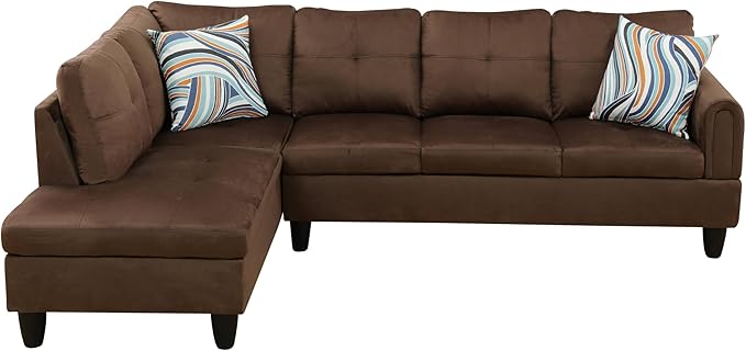 NicBex Sectional Couch 2 Pieces 66.5" L Sofa with Left Chaise Flannel L Shaped Cloud Couch for Living Room Furniture Sets with Cushion, Modular Sofa for Living Room & Small Apartment, Chocolate