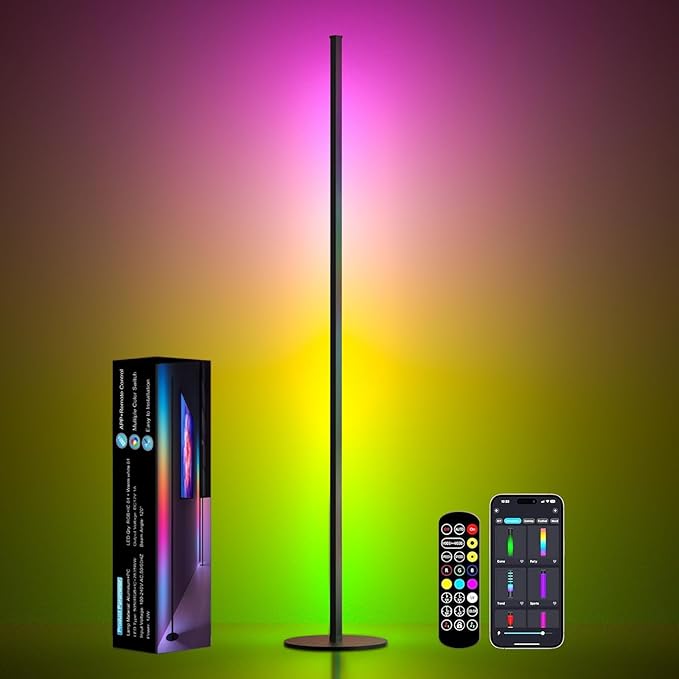 Corner Floor Lamp, RGBWW IC Corner Lamp with APP and Remote Control, LED Floor Light with 16 Million DIY Colors, Color Changing Ambient Light for Living Room, Bedroom, Gaming Room