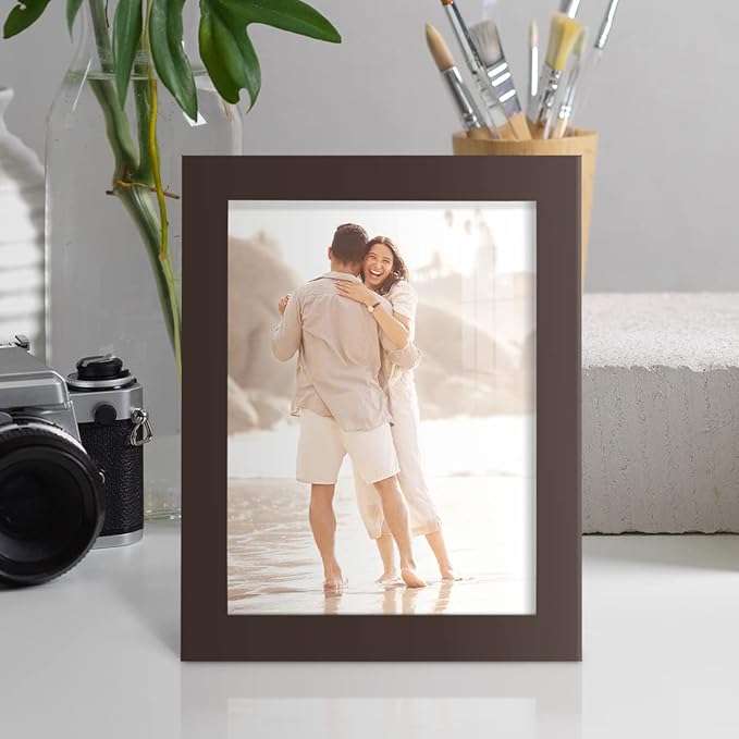 Renditions Gallery 6x8 inch Picture Frame High-end Modern Style, Made of Solid Wood and High Definition Glass Ready for Wall and Tabletop Photo Display, Brown Frame