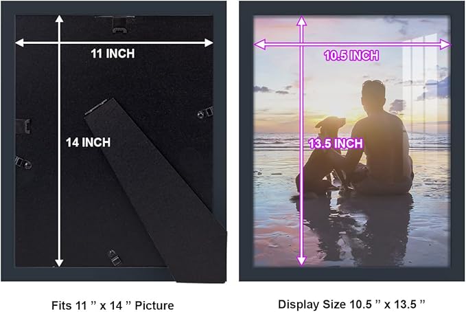 Renditions Gallery 11x14 inch Picture Frame High-end Modern Style, Made of Solid Wood and High Definition Glass Ready for Wall and Tabletop Photo Display, Navy Frame