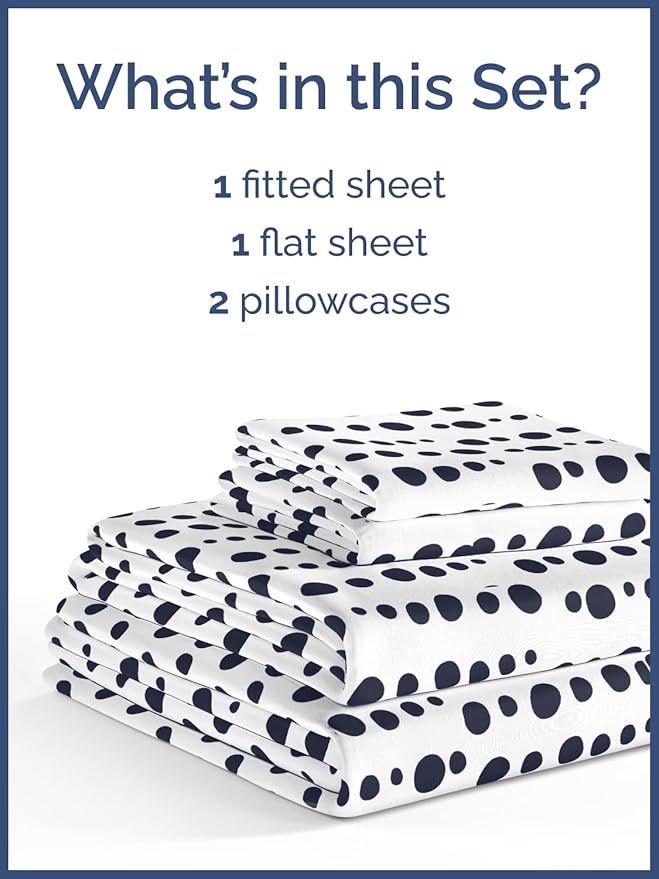 Kids Blue Dots Full 4 Piece Sheet Set - Boys, Girls, Teens, Toddler - Easy Fit Deep Pockets - Breathable, Hotel Quality Bedding Sheets - Machine Washable - Wrinkle Free - Cute, Cozy, Soft - CGK Linens