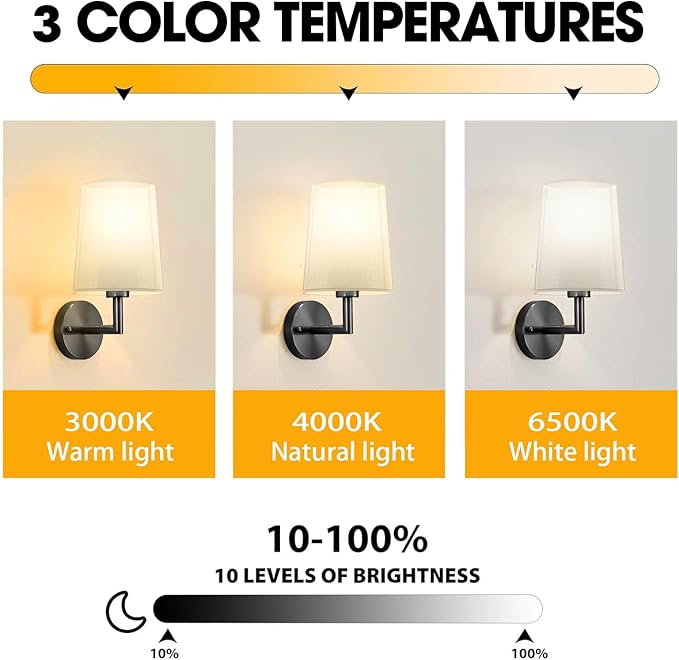 JKEYES Battery Operated Wall Sconce Set of 2,Black Cordless Wall Lights with 5200mAh Dimmable Detachable Rechargeable Bulbs, 12 Colors Sconces Wall Decor for Bedroom Living Room Hallway