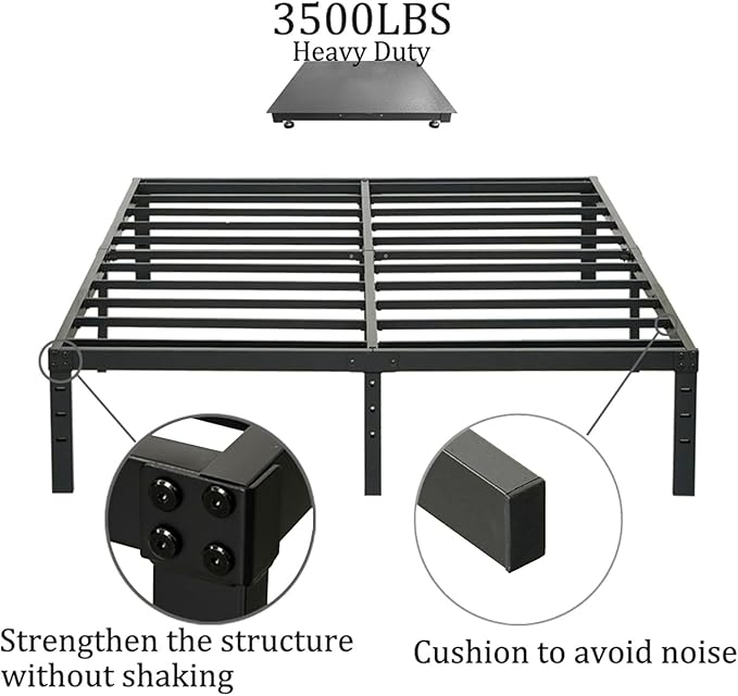 King Size Bed Frame with Steel Slats Support, Sturdy and Durable, No Box Spring Needed, 16 Inch High 3500lbs Heavy Duty Metal Platform Frames with Storage, Noise-Free, Black