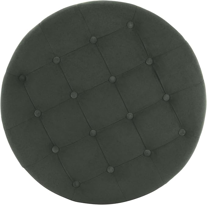HomePop Home Decor | Large Button Tufted Velvet Round Storage Ottoman | Ottoman with Storage for Living Room & Bedroom, Loden Green Velvet, 28"