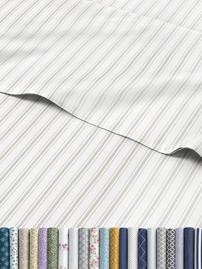 Grey Striped Sheets - 1 Flat & 1 Fitted Sheet & 2 Pillowcases w/ Deep Pockets - Comfy, Cozy, Wrinkle & Fade Resistant - Ultra Soft, Breathable and Cooling - Luxury Pinstripe Bedding - King Size