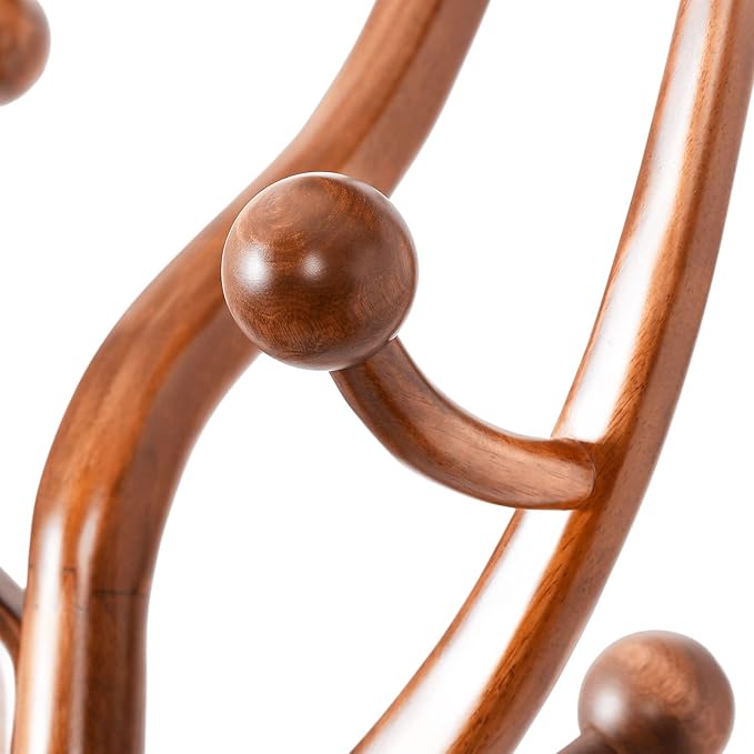 Coat Rack Freestanding Wood Tree Rack with 8 Hooks, Creative Design Tree Branch-look, Coat Tree Clothes Hanger Stand with Stable Sphere Base for Entryway, Hallway, Bedroom - Load 160lbs (Light Brown)
