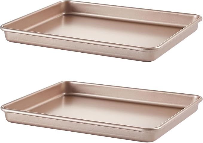 12.7-Inch Nonstick Baking Sheets & Cookie Trays for Oven, 2-Pack Durable Rectangular Baking Pans Set (Gold)
