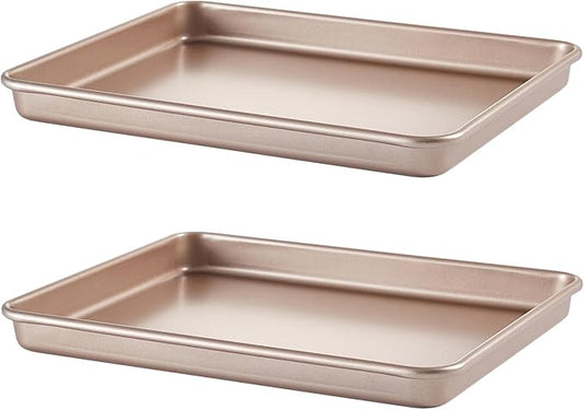 12.7-Inch Nonstick Baking Sheets & Cookie Trays for Oven, 2-Pack Durable Rectangular Baking Pans Set (Gold)