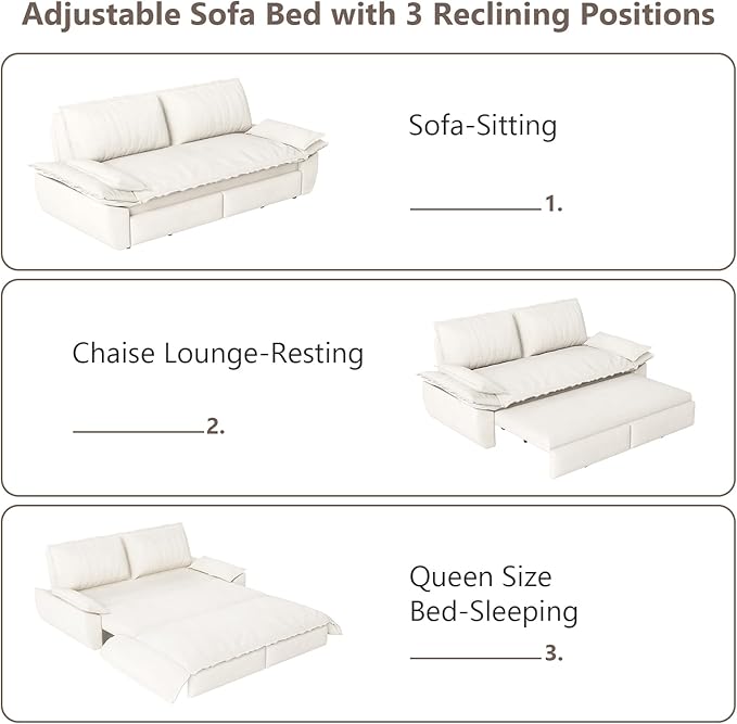 73.2-Inch Queen Size Convertible Sleeper Sofa Bed, 3-in-1 Pull-Out Futon Loveseat, Velvet Futon Couch with 2 Soft Pillows for Living Room, Office, Apartment, RV, Hide-A-Bed Fold Out Sofa&Couches