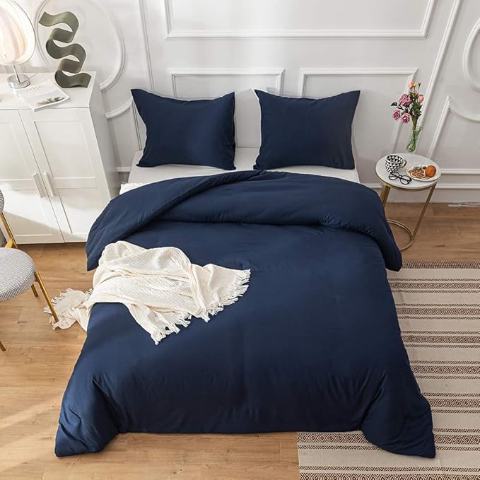 Cottonight Navy Blue Comforter Set California King Men Navy Bedding Set Dark Blue Comforter Set Breathable Soft Quilts Blanket Bedding Comforter Sets for Women Men Cal King Bed