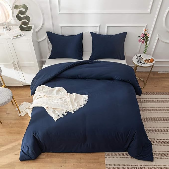 Luxlovery Navy Blue Comforter Set King Size Navy Bedding Comforter Sets Soft Dark Blue Blanket Quilts Lightweight Soft Breathble Solid King Comforter Set