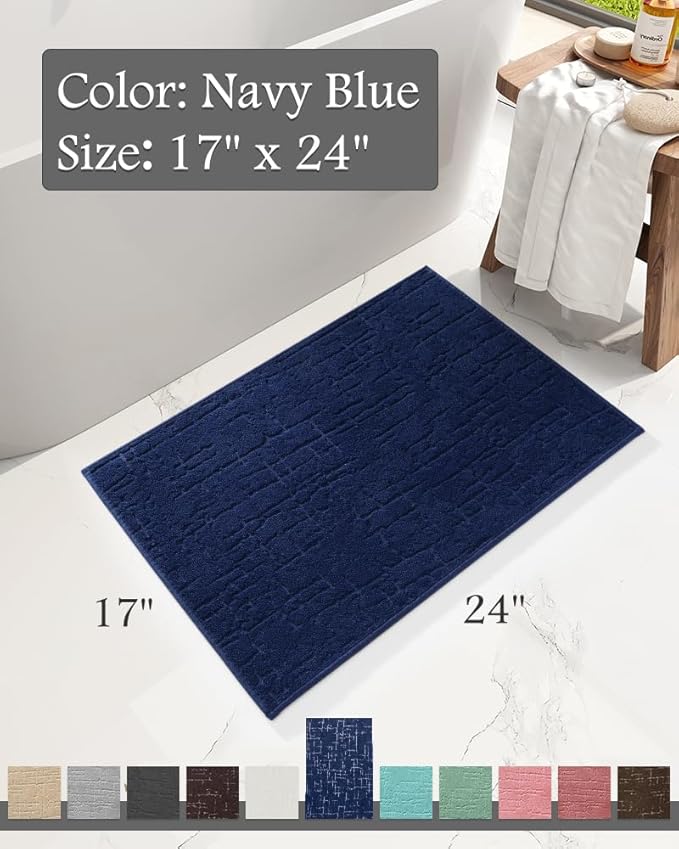 AMOAMI-Bath Mat-Absorbent Quick Dry Bathroom Floor Mats-Washable Rubber Backing Bath Mats for Bathroom Rugs Fit Under Door-Bath Rug for in Front of Sink Bathtub Shower Room, Navy 17''x24''