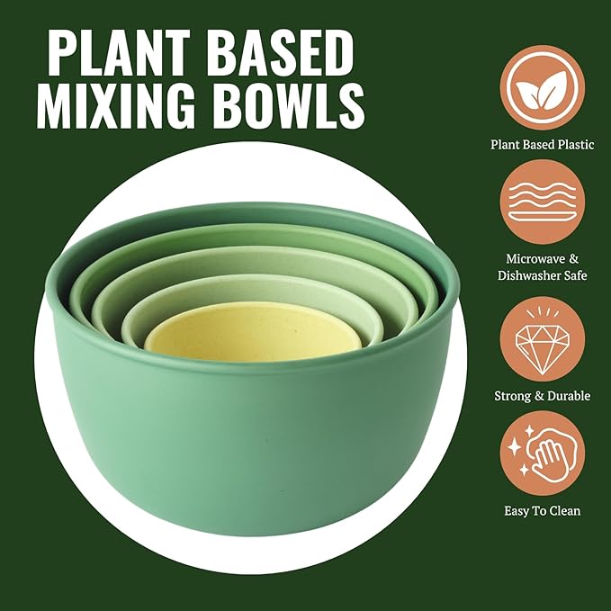 Bamboozle Astrik Mega Baking Bundle| 5 Piece Mixing Bowl Set | Measuring Cups and Spoons | Silicone Lid Set | Cooking and Meal Prep | Dishwasher Safe | Microwave Safe | Fresh Guacamole