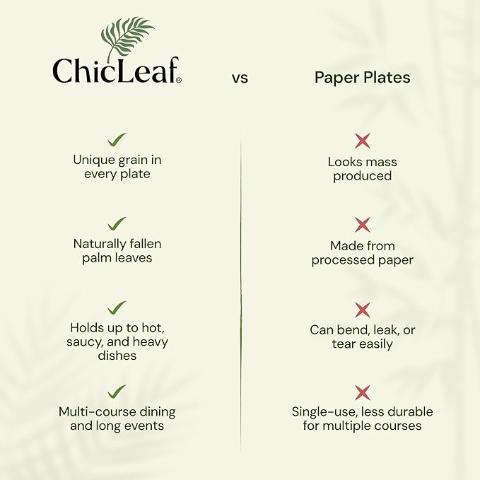 Chic Leaf Square Palm Leaf Tableware - 10" & 7", Pack of 24 - Durable Bamboo Disposable Dinnerware - Eco-Friendly Compostable Plates - Versatile Party & Appetizer Plates