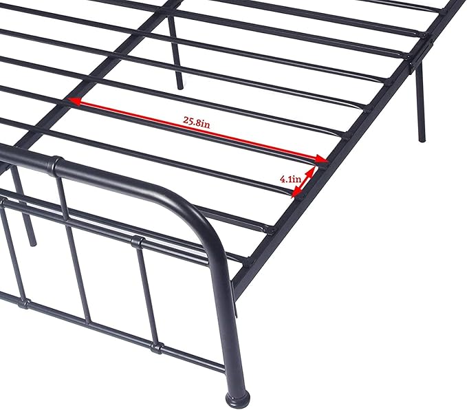 Metal Bed Frame Platform with Head Board Foot Board Vintage Mattress Foundation with Metal Slats Queen Size for Bedroom School Students Kids Adults Storage Under 500lbs (Black Metal, Queen)
