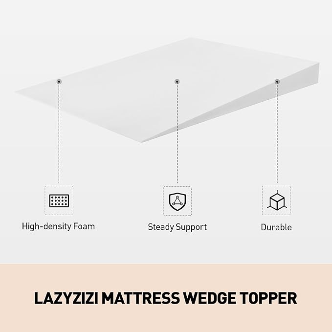 Mattress Wedge Only, 7-Inch Full Inclined Bed Wedge Mattress Topper for Acid Reflux, GERD, Neck & Back Pain, Snoring, Adjustable Elevator Under Mattress Support for Bedroom
