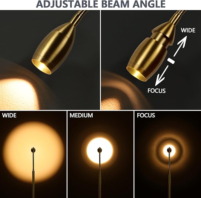 Reading Floor Lamp, 72" Tall LED Lamp with Flexible Gooseneck, Dimmable Zoomable Spotlight, Adjustable Color Beam Standing Lamp, Touch & Remote Control, Task Craft Bedroom Living Room (Light Gold)