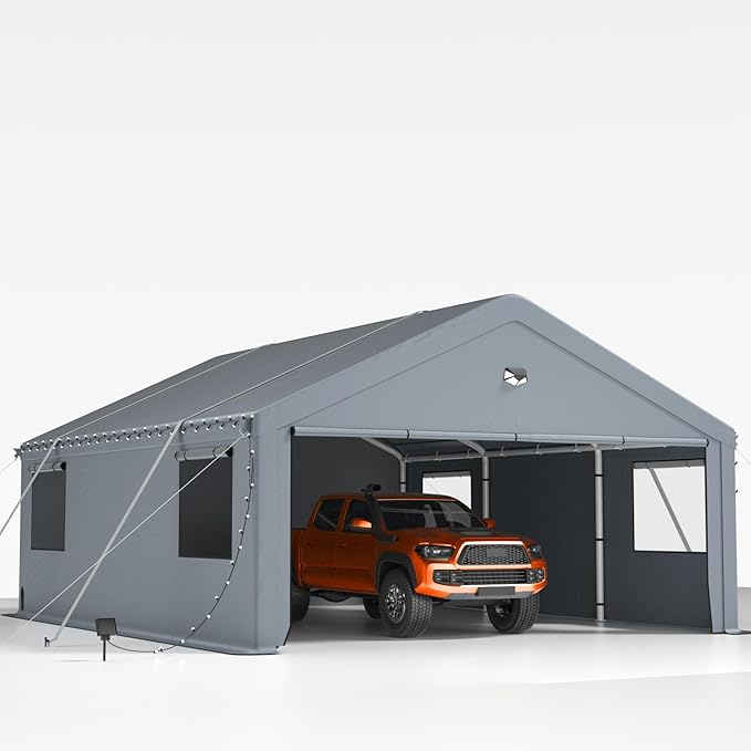 Carports 20X20 Heavy Duty,Car Ports with 180G Removable Side Walls,Carport Canopy,Portable Car Port Garage,Car Shelter All Weather,Gray