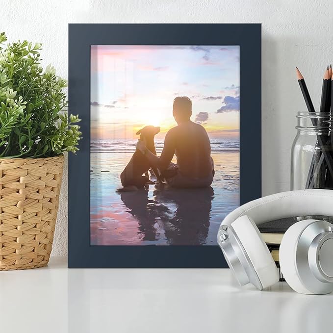Renditions Gallery 6x8 inch Picture Frame High-end Modern Style, Made of Solid Wood and High Definition Glass Ready for Wall and Tabletop Photo Display, Navy Frame
