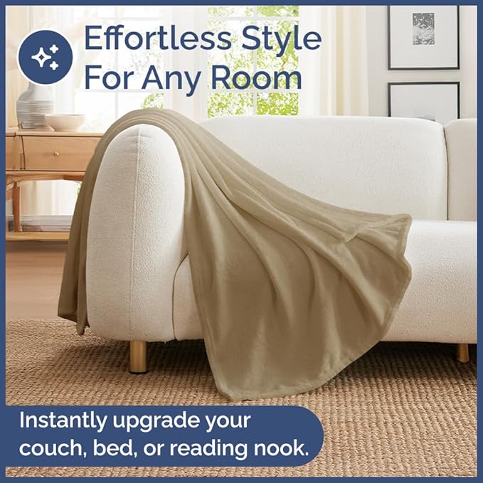 Ultra Soft Fleece Blanket Twin Size - Flannel Fleece Luxury Twin Blanket - Lightweight for Couch Bed Chair - Thick, Warm and Breathable - All Season Cozy Fuzzy, Anti-Static Microplush Bedding, Camel