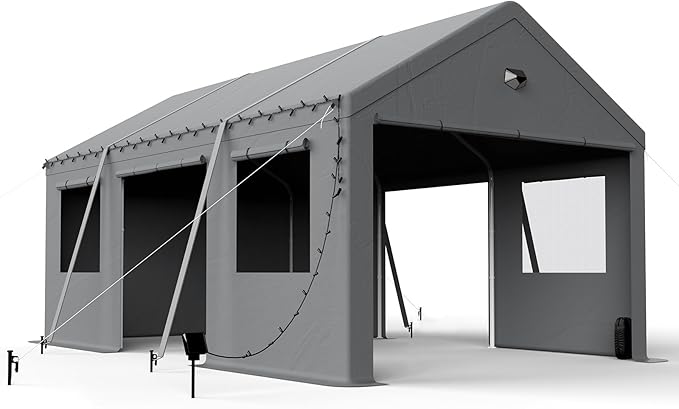 12x20 Carport Canopy, Heavy Duty Car Ports with Sidewalls, Portable Garage Carports with Roll Up Zipper End & Side Doors, Grey