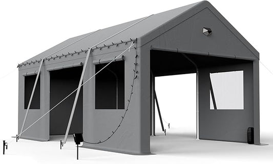 12x20 Carport Canopy, Heavy Duty Car Ports with Sidewalls, Portable Garage Carports with Roll Up Zipper End & Side Doors, Grey