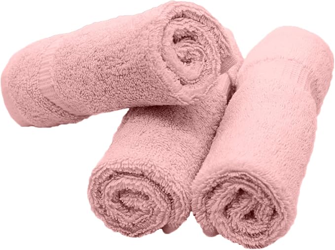 Luxury Hotel & Spa Quality, 100% Turkish Cotton 700 GSM Cloth, Towel, for Body wash, Makeup & Facial Cleaning, Baby, face, loofah, Dobby Border Soft washcloths Towel Set 13" X 13", Pink, Set of 12