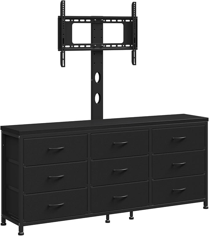 TV Stand with Mount for 32/55/65/75/85 inch TVs, Entertainment Center with 9 Fabric Drawers Dresser Storage, Height Adjustable Media Console