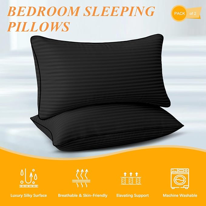 16x24 Throw Pillows Insert Set of 2, Decorative Pillows for Couch and Bed, Indoor Square Pillow Stuffing for Living Room with Premium Original Down Alternative Filling, Black