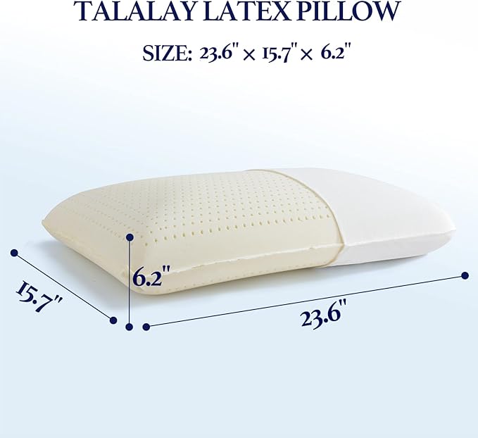 100% Natural Talalay Latex Sleeping Bed Pillow - Luxury Soft Queen Size Pillow for Side, Back, and Stomach Sleepers - Removable Breathable Cotton Cover (Standard Size)