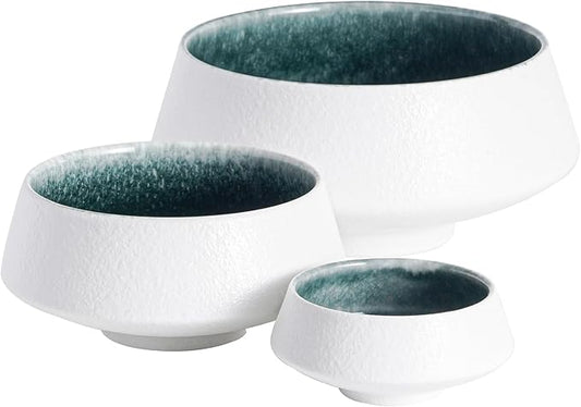 Uaral Ceramic Mixing Bowls,Nesting Bowls,Serving Bowl Set of 3,Two-tone Color Kitchen Bowls,Prep,Serving,6.8/20/50 OZ(White&Blue)