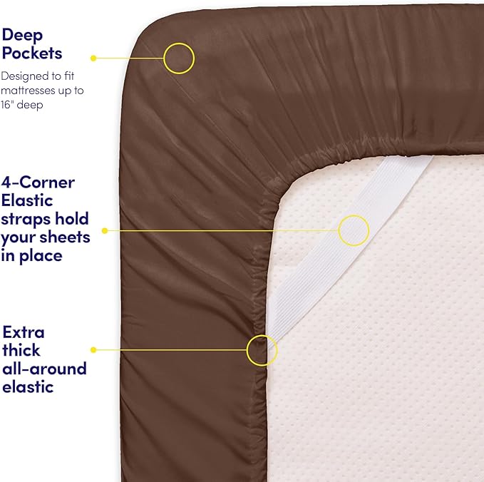 1500 Supreme Collection Queen Sheet Sets Brown - Luxury Hotel Bed Sheets and Pillowcase Set for Queen Mattress - Extra Soft, Elastic Corner Straps, Deep Pocket Sheets, Queen Brown