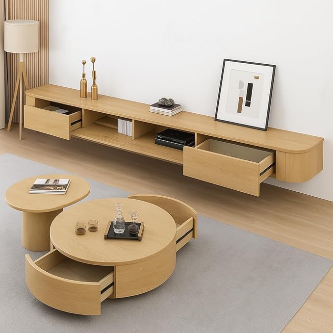 Floating TV Stand,47-118 Inch Wall Mounted TV Shelf,Modern Entertainment Center Media Console with Storage for Bedroom,Living Room (Wood, 102.3")