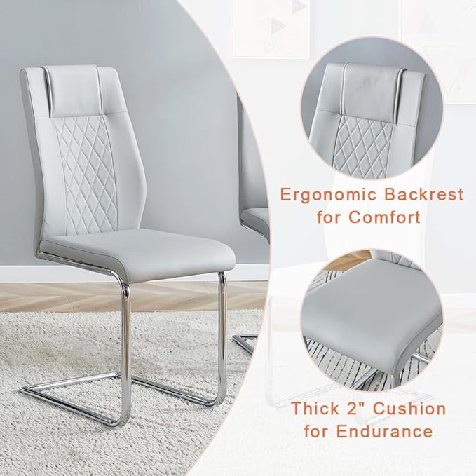 Dining Table Set for 6, Kitchen Table Chairs Set of 6, Modern Dining Room Set 63'' Faux Marble Dinner Table PU Leather Upholstered Chairs for Kitchen