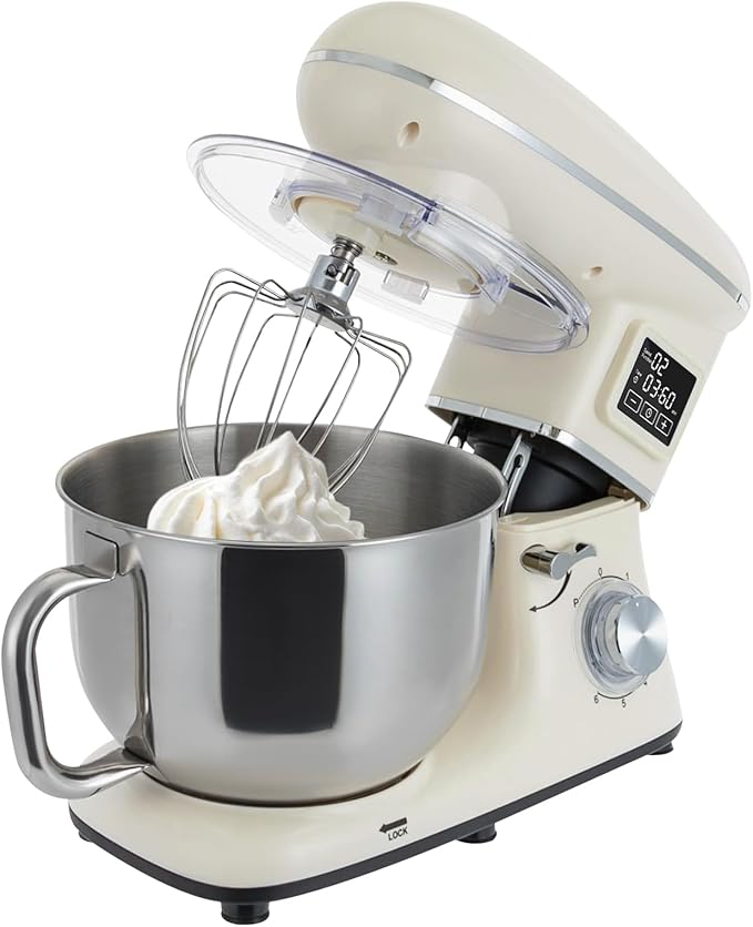 Stand Mixer 1350W Electric Tilt-Head Mixer with 6.5 QT Stainless Steel Bowl, 6 Speed with Pulse Kitchen Mixer, Food Mixer with Dough Hook, Flat Beater, Whisk, Splash Guard (White)