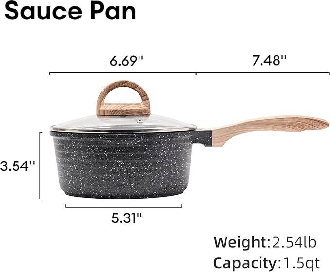 JEETEE 1.5 Quart Sauce Pan with Lid, Non Stick Small Pot with Coating, Masterclass Cookware Sauce Pot for Cooking, PFOA/PFOS Free
