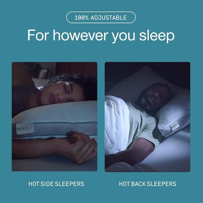 Coop Home Goods Cool+ Crescent Adjustable Pillow, Queen Size Plus Shaped Memory Foam Pillows with Cooling Gel, Neck Support, Back or Side Sleeper Pillow, CertiPUR US/GREENGUARD Gold