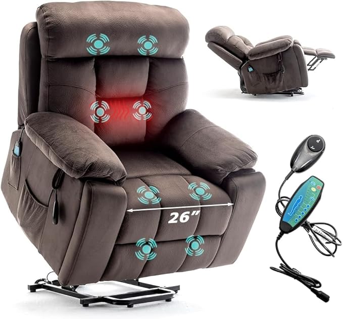 26in Extra Wide Recliner Chair for Big Man 400lbs, Oversized Power Lift Chair with Heat and Massage Hidden Cup Holder, Lift Recliner Chairs for Elderly (Dark Brown)