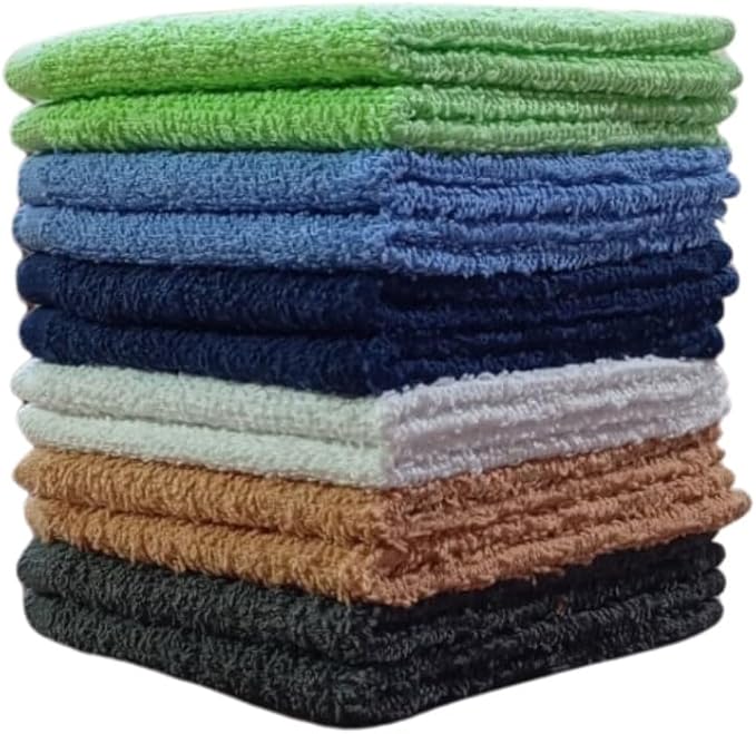 Towel and Linen Mart 100% Cotton - Wash Cloth Set - Flannel Face Cloths, Highly Absorbent and Soft Feel Fingertip Towels (Multi 12, Pack of 12)