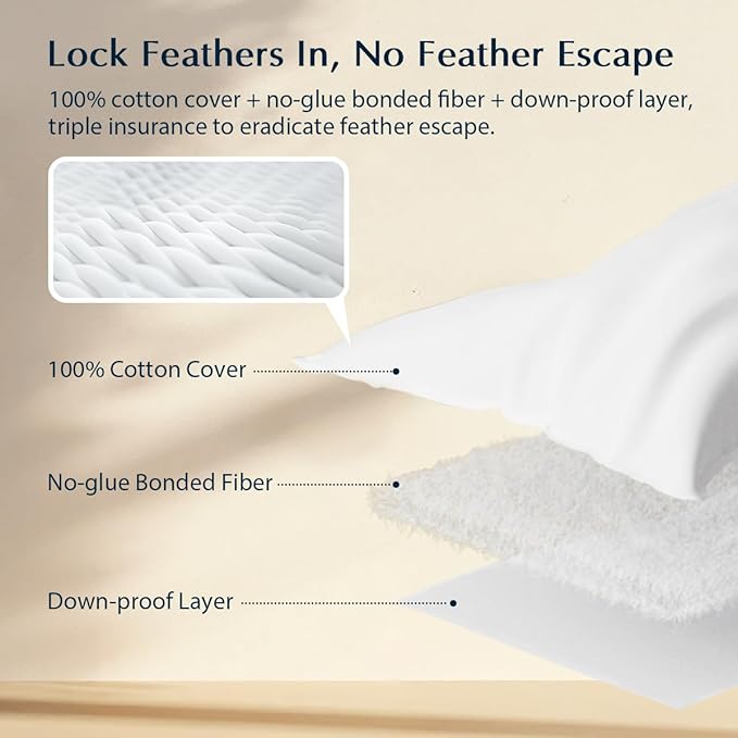 Pacific Coast Bed Pillow, Luxury Hotel Collection Goose Feather and Down Pillow for Sleeping with Classic Diamond Pattern, Medium Supportive, Standard Size