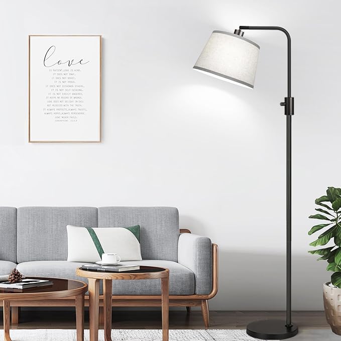 【Upgraded】 Dimmable Floor Lamp, 1000 Lumens LED Edison Bulb Included, Arc Floor Lamps for Living Room Modern Standing Lamp with Gray Shade, Tall Lamps for Living Room Bedroom Office Dining Room