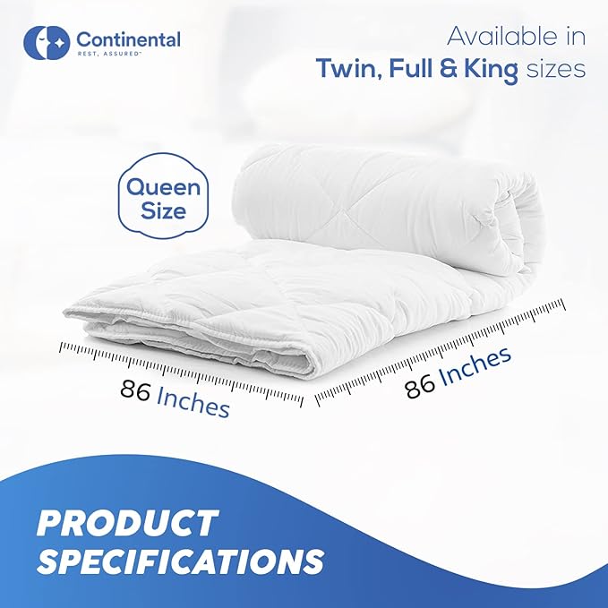 Serenity 700 Fill Power White Goose Down European Comforter - Hypoallergenic Fluffy Lightweight Queen Size Blanket Bedding - Made in The USA - 86 x 86 Inches (Summer Weight, Queen)