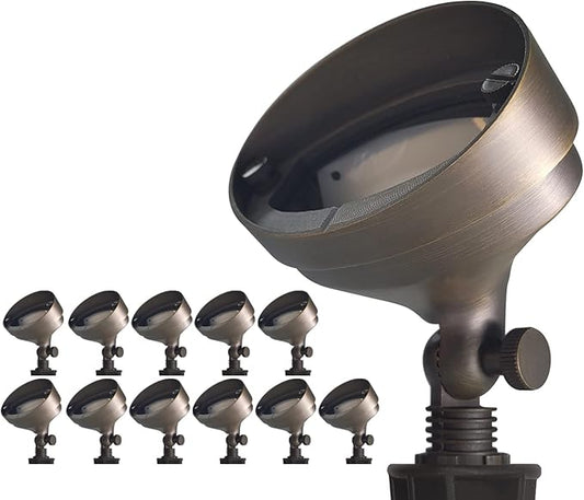 COLOER Die-cast Brass Landscape Wall Wash Lighting, 9-17 Volt Flood Lights Outdoor, Bronze LED Floodlight Fixture for Illuminating Signs, Walls and Plant Material(501B,12-Pack Without Bulb)