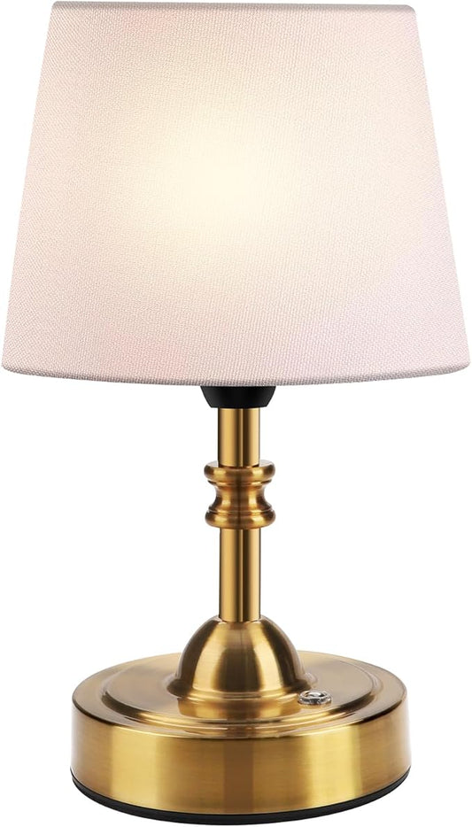 Small Cordless Table Lamp for Bedroom, Rechargeable Battery Operated Bedside Lamps, Wireless Touch 3-Level Dimmable Nightstand Lamp, Portable Desk Brass Lamp for Home Decor, Patio, Restaurant, Dinning