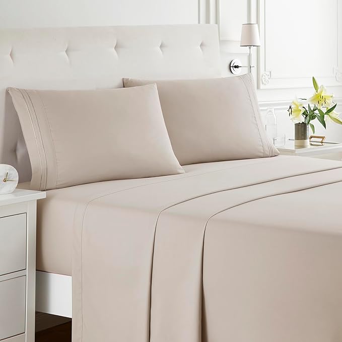 Clara Clark Bed Sheets, Premier 1800 Series Bed Sheet Set, Deep Pocket, Wrinkle, Fade, Stain Resistant, Luxury Soft Bedding Sheets & Pillowcases, Split King, Linen