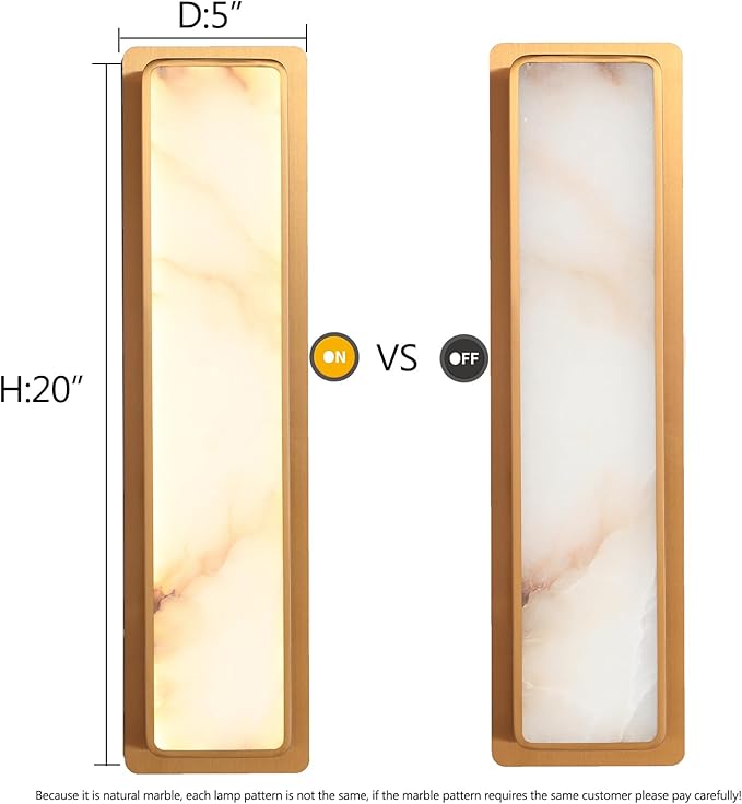Modern LED Natural Alabaster Gypsum Wall lamp 15W Warm Yellow 2700K Wall Mounted Wall lamp Indoor sucelating Alabaster Gypsum Wall Mounted Lighting Suitable for Living Room (Imitation Brass Color)