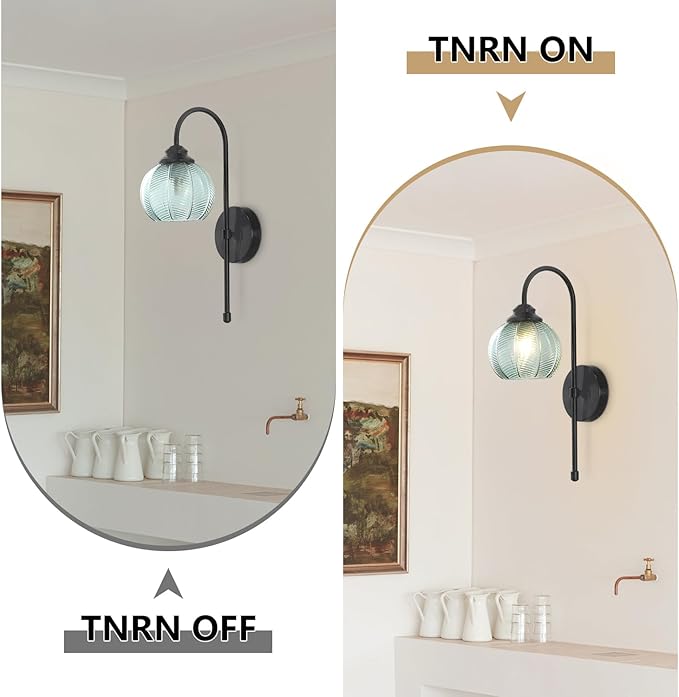 KCO Lighting Mid Century Modern Wall Sconce Matte Black Vintage Bathroom Light Fixture Green Glass Globe Wall Light Hallway Indoor Sconces Wall Lighting Set of 2