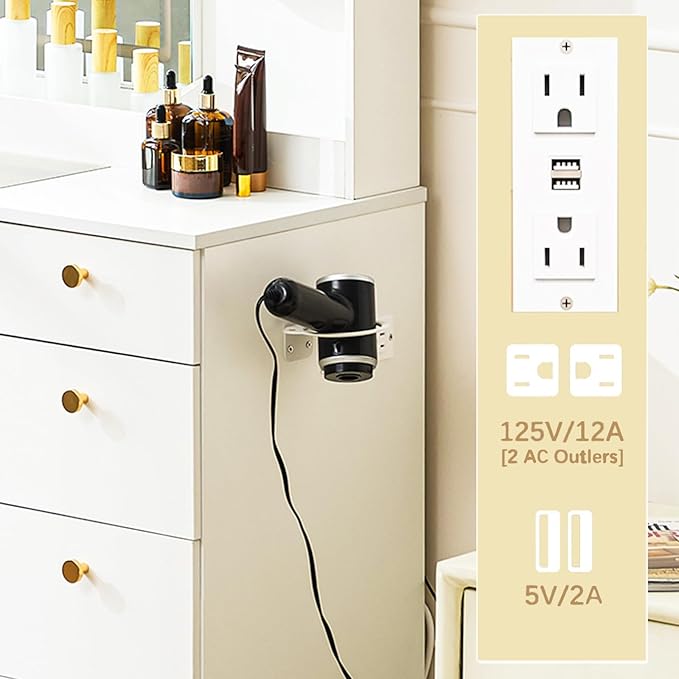 Makeup Vanity Desk with Mirror, Makeup Vanity with Power Outlet, 55" Large Vanity with 9 Drawers & Storage Shelves for Bedroom, White