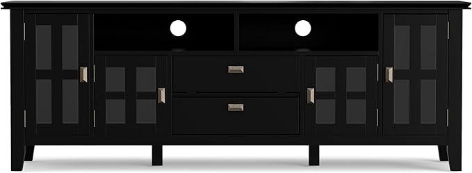 SIMPLIHOME Artisan SOLID WOOD 72 Inch Wide Transitional TV Media Stand in Black for TVs up to 80 Inches, For the Living Room and Entertainment Center