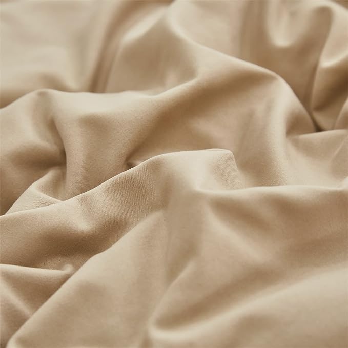 CLOTHKNOW Champagne Ruffles King Size Comforter Set 3Pcs Farmhouse Bedding Comforter Sets Champagne Comforter Light Brown Comforter with 2 x Pillow Cases